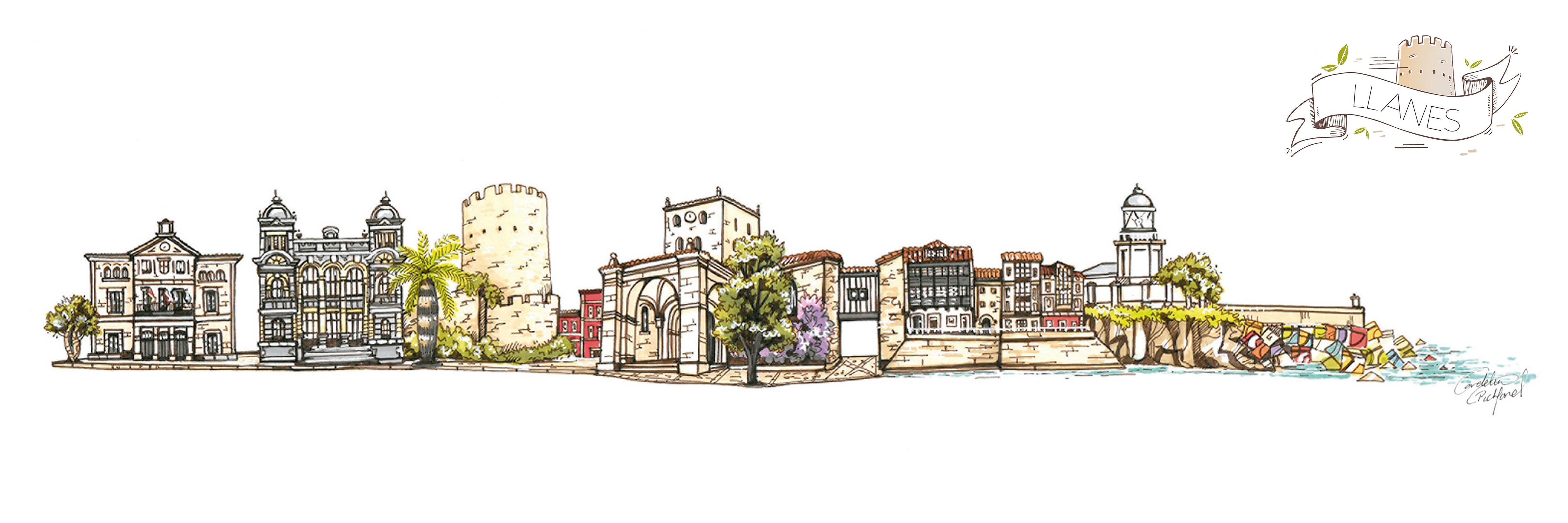 Ilustraciones de skylines de Asturias